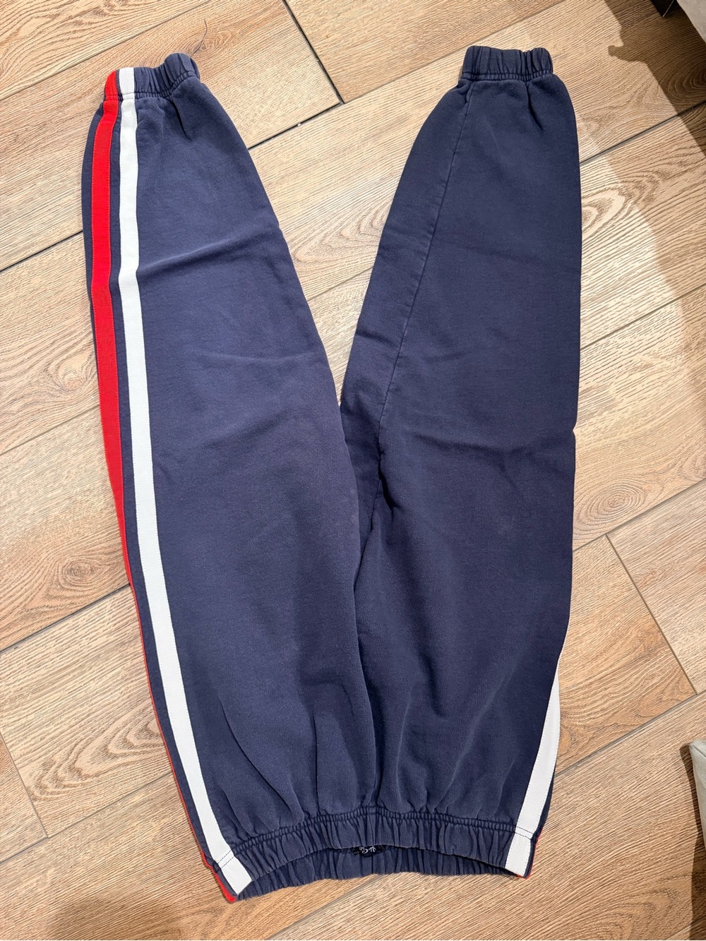 Brandy Melville Navy Sweatpants with Red and White Side Stripes